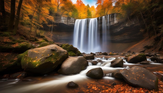 une cascade avec une cascade en arrière-plan