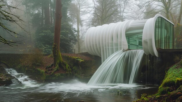 Photo une cascade dans les bois est montrée dans l'image