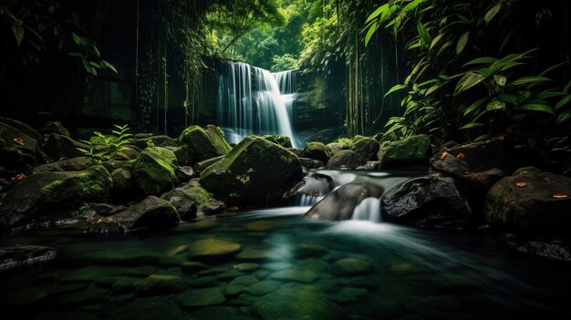 une cascade dans les collines forestières