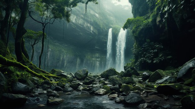 une cascade dans les collines forestières