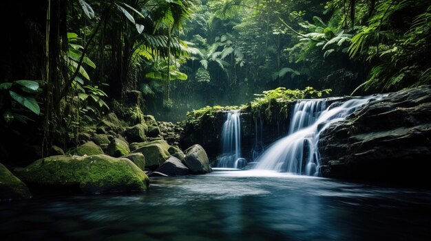 une cascade dans les collines forestières