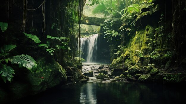 une cascade dans les collines forestières