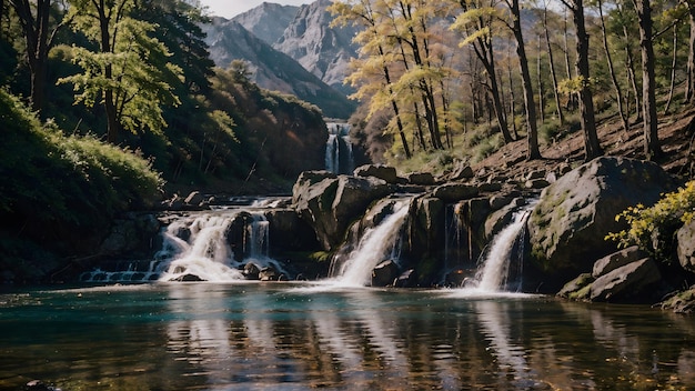 Cascade dans la forêt d'automne rivière de montagne paysage fond d'écran