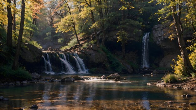 Cascade dans la forêt d'automne rivière de montagne paysage fond d'écran