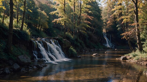 Cascade dans la forêt d'automne rivière de montagne paysage fond d'écran