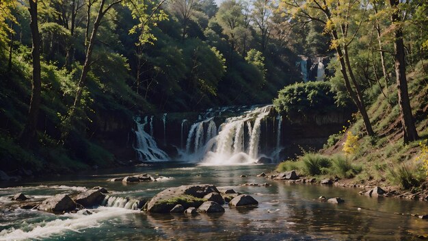 Cascade dans la forêt d'automne rivière de montagne paysage fond d'écran