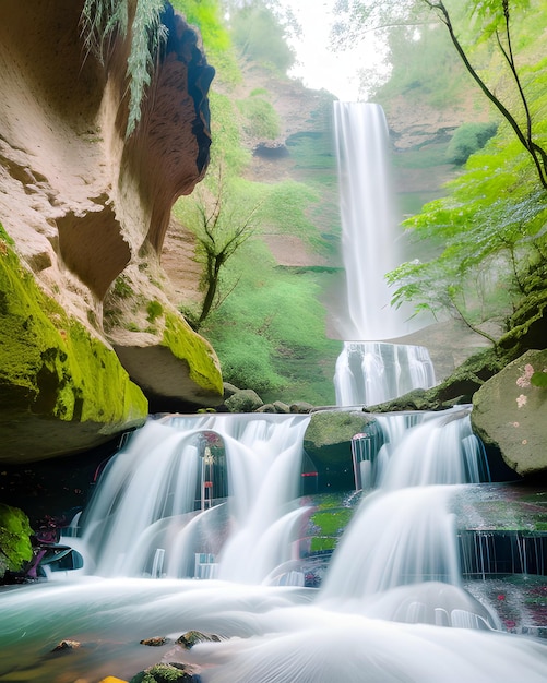 Une cascade dans la forêt avec le mot cascade dessus