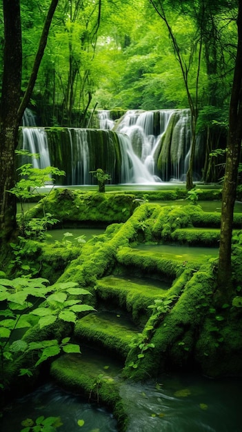 Photo une cascade dans la forêt