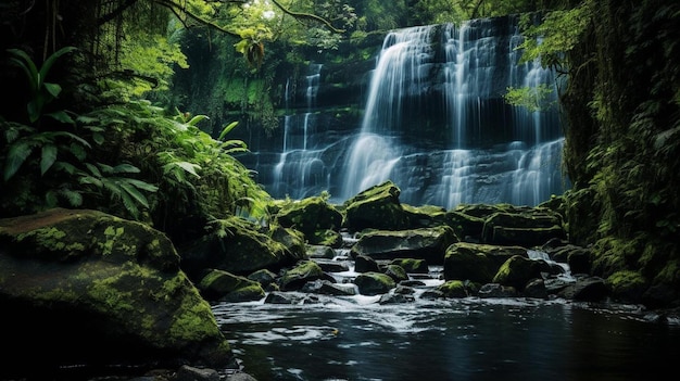 une cascade dans la forêt