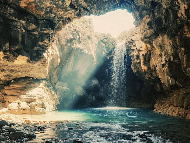 Une cascade dans une grotte