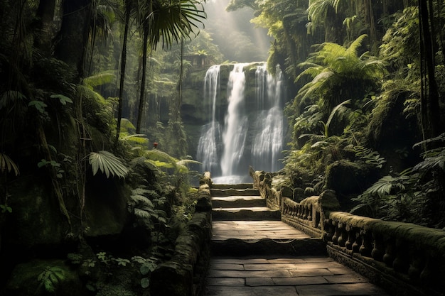 une cascade dans la jungle est montrée sur la photo