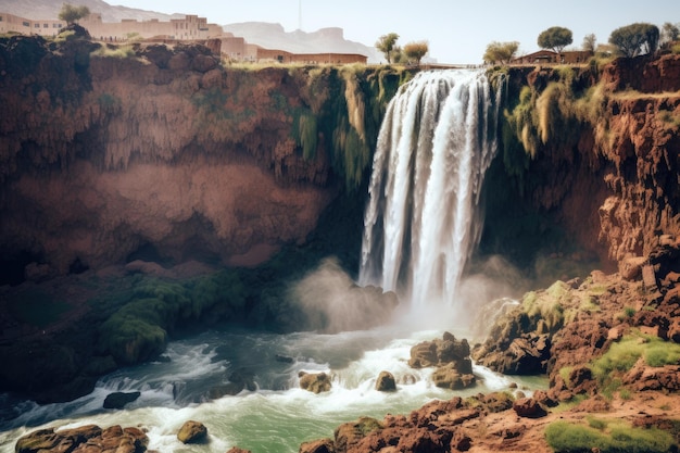 Photo cascade dans les montagnes d'ethiopie afrique cascades d'ouzoud toniques grand atlas au maroc ai généré