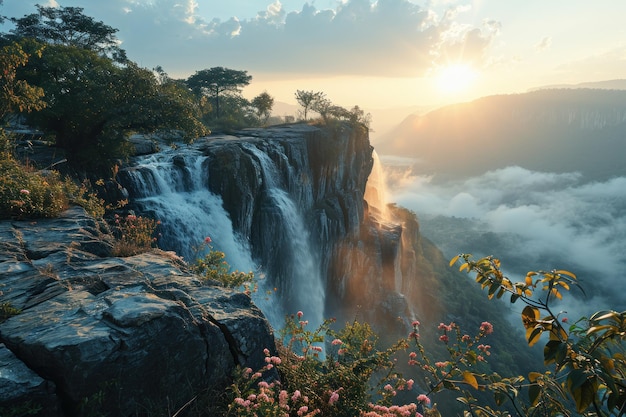 une cascade dans les montagnes