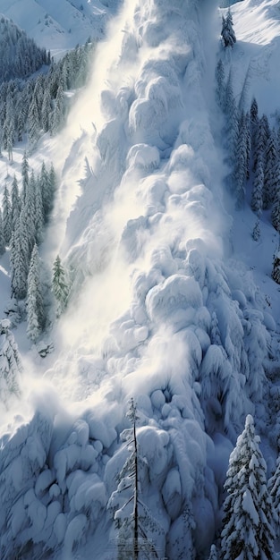 Une cascade dans la neige avec de la neige au fond