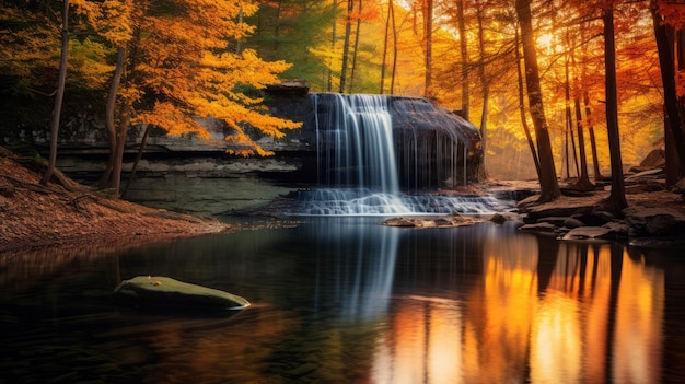 Photo la cascade du coucher de soleil un paysage époustouflant inspiré par dimitry roulland