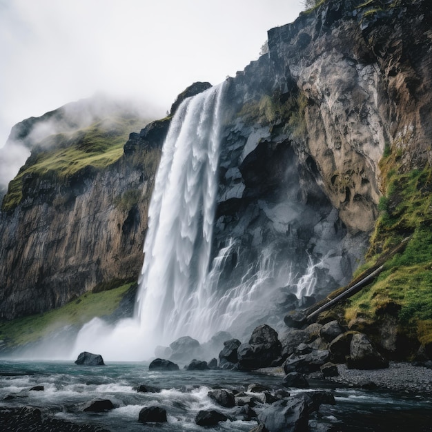 Une cascade sur une falaise