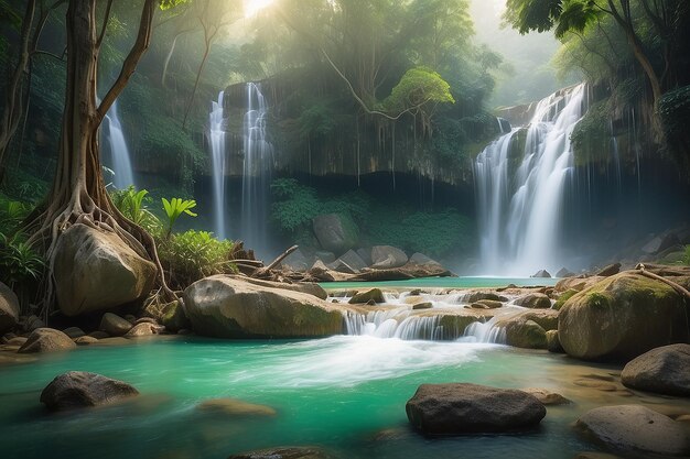 Cascade de forêt profondeHuay ma khamin Kanchanaburi Thaïlande