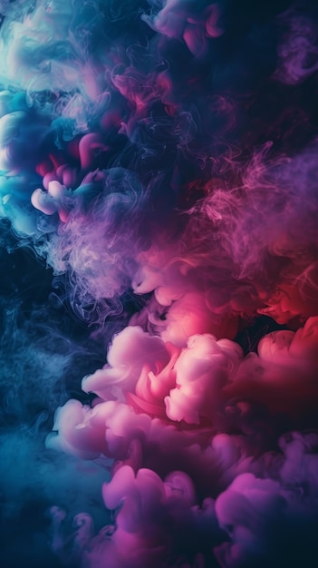 Une cascade de fumée dans des nuances de rose et de bleu crée une vision de rêve contre un fond gradient parfait pour des concepts imaginatifs