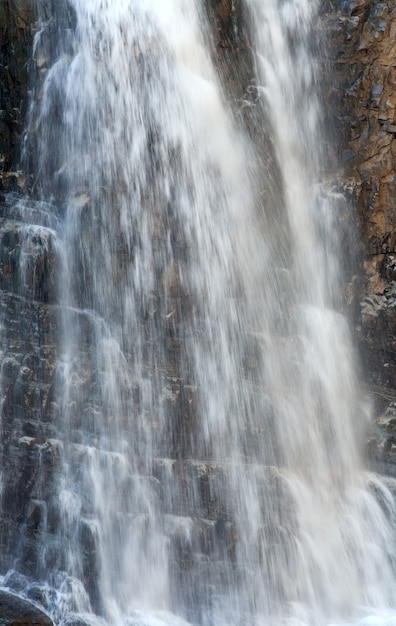 Cascade de haute montagne dans la forêt sombre des Carpates sauvages