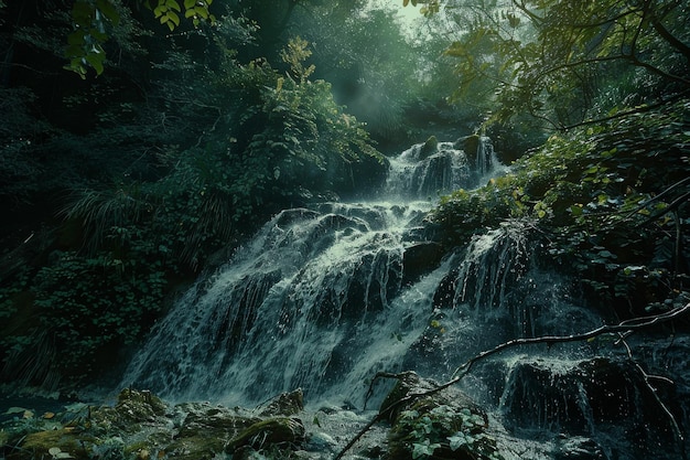 Une cascade majestueuse dans une forêt dense