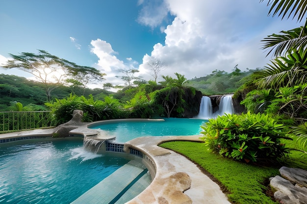 Une cascade majestueuse dans un paysage de forêt tropicale