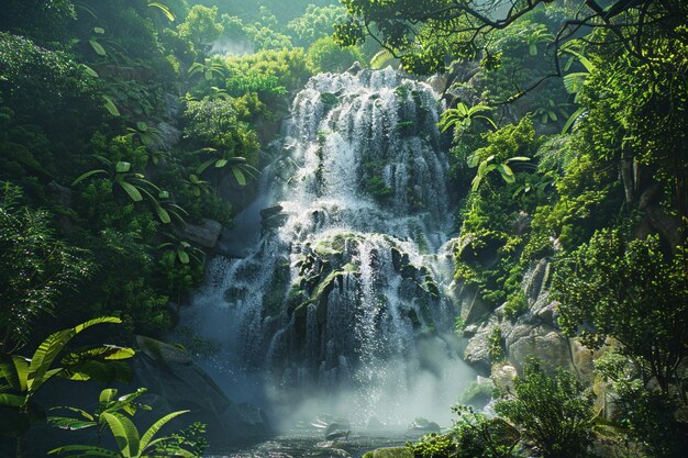 Une cascade majestueuse entourée d'une verdure luxuriante