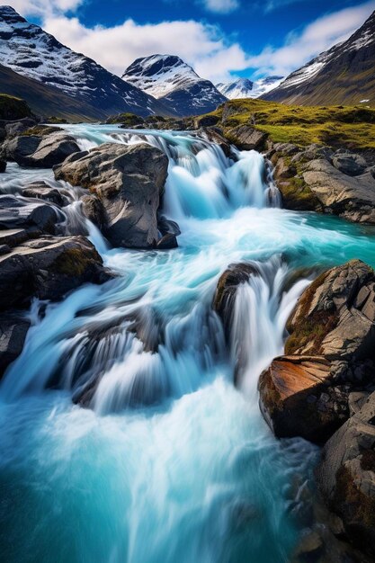 Photo une cascade avec une montagne en arrière-plan