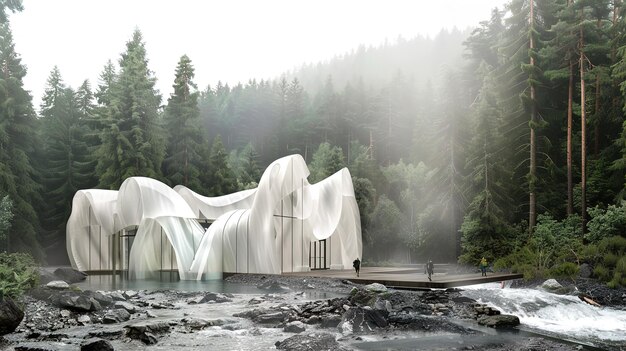 Photo une cascade avec un pont en arrière-plan et un pont au milieu de l'image