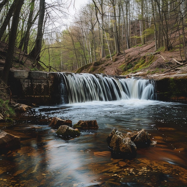 Une cascade de printemps dans un paysage forestier