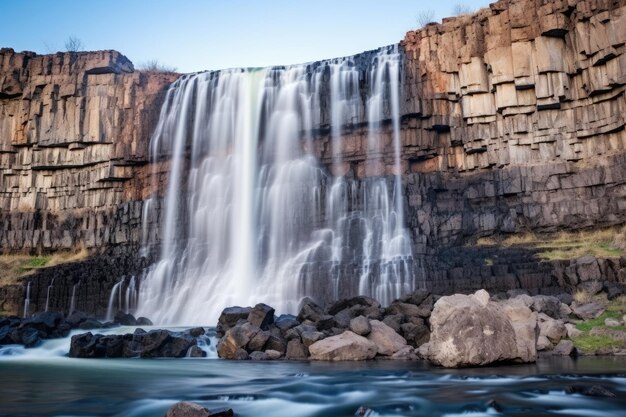 Une cascade qui tombe sur des falaises rocheuses