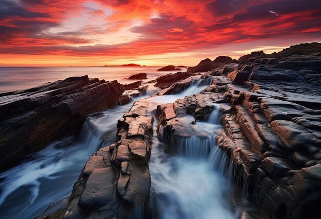 Photo une cascade sur les rochers