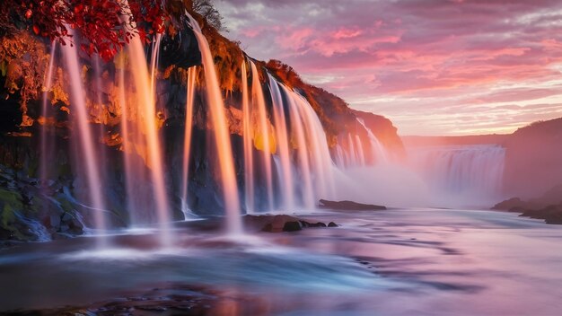 La cascade de Seljalandsfoss au coucher du soleil est une belle cascade en Islande.