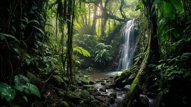 Photo une cascade sereine dans une forêt tropicale luxuriante