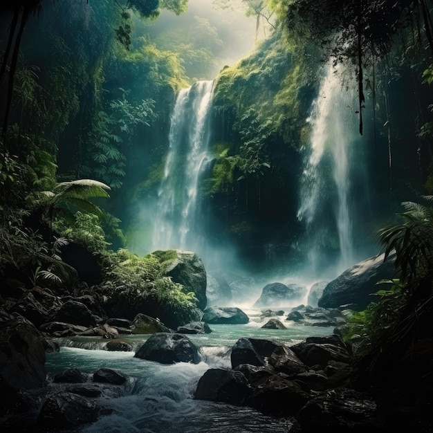 Cascade tonitruante dans la forêt tropicale