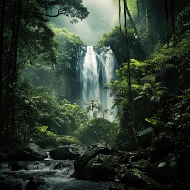 Cascade tonitruante dans la forêt tropicale