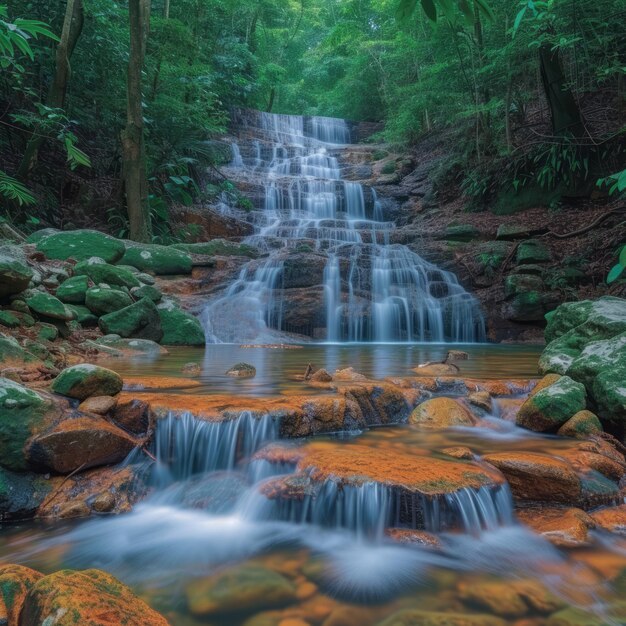 Photo la cascade de tonow yon, riche en ressources naturelles, se trouve dans la forêt d'une zone tropicale de l'île de phuket, en thaïlande.