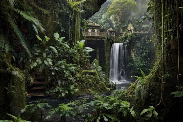 Photo une cascade à travers la jungle tropicale