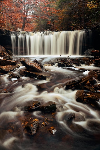 Cascades d'automne dans le parc au feuillage coloré.