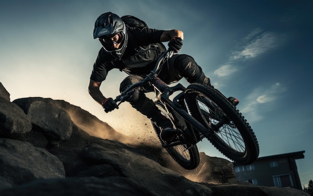 Des cascades de BMX dans le skatepark urbain.