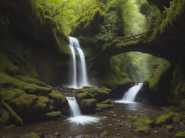 Cascades et feuillage luxuriant dans la forêt