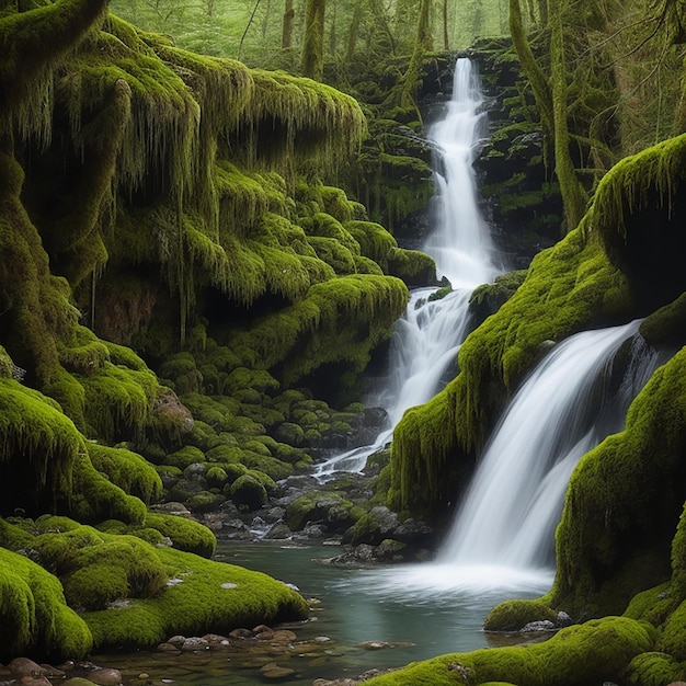 cascades de forêt verte HD Ai générative 8K fond d'écran Image photographique