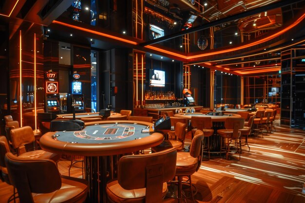 Un casino avec beaucoup de tables et de chaises