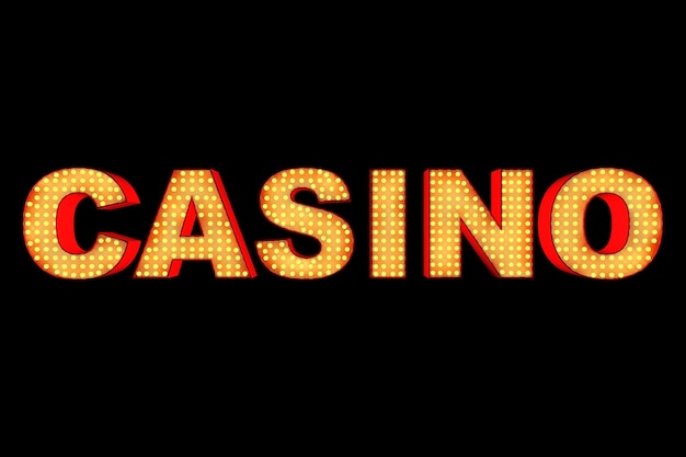 Casino signe fait avec des ampoules sur fond noir. Rendu 3D