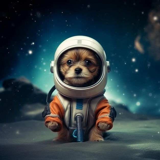 Casque d'astronaute espaces extra-atmosphériques images de chien chiot Art généré par l'IA