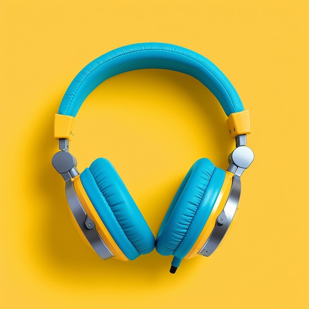 Casque bleu sur fond jaune uni