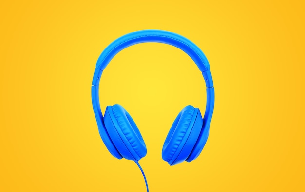 Casque bleu isolé sur fond jaune. Concept d'objet musique