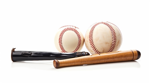 Photo casque en bois et batte de baseball isolés sur fond blanc