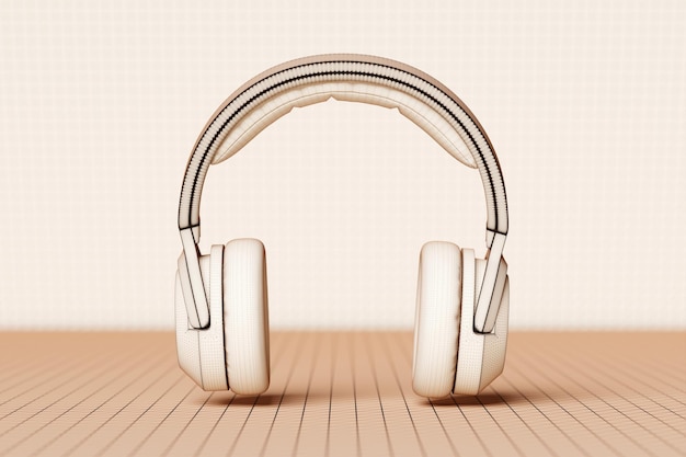 Casque Classique Beige Rendu 3d Isolé Illustration De L'icône Du Casque Technologie Audio