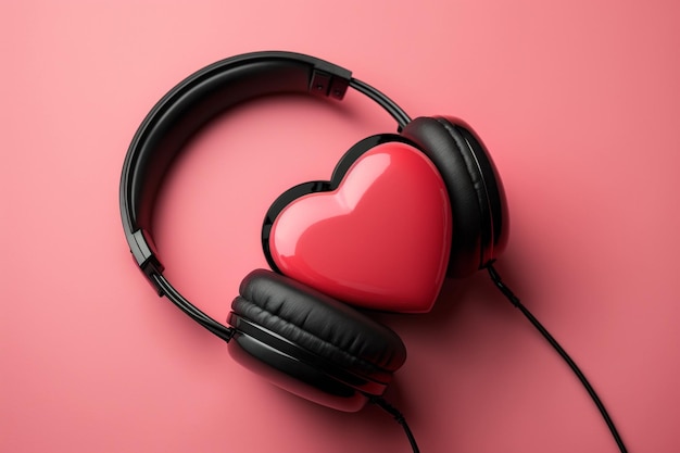 Casque coeur rouge sur fond rose