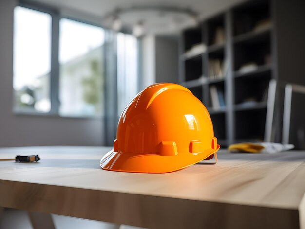 casque de construction sur table